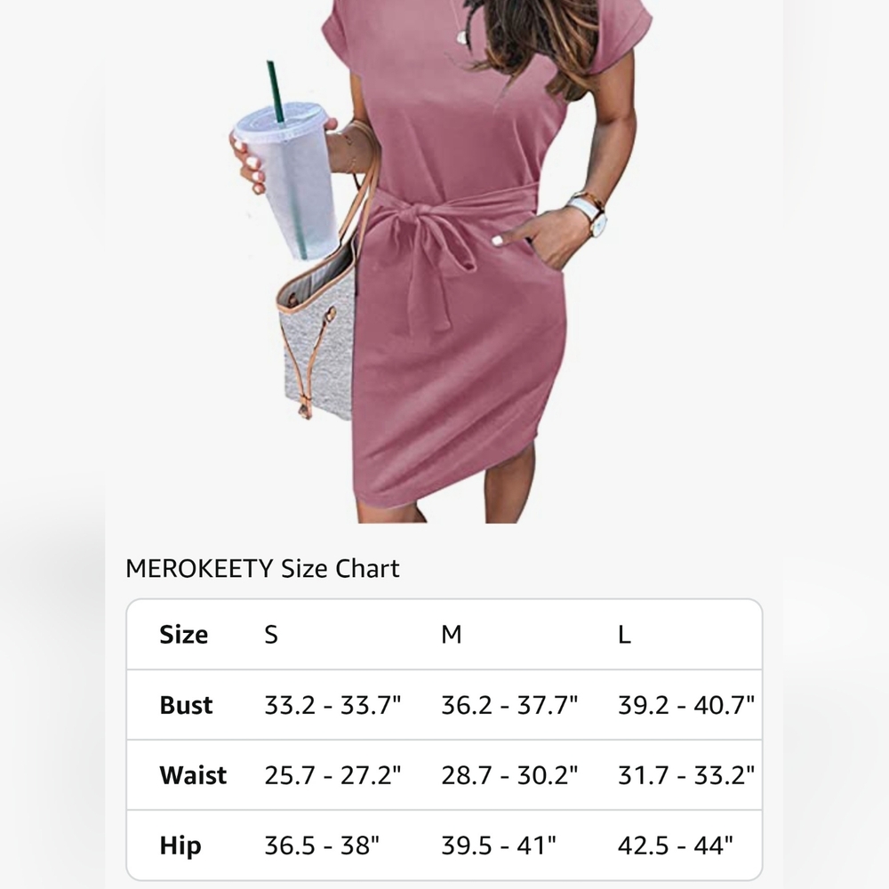 MEROKEETY Womens Summer Short Sleeve TShirt Dress Tie Waist & Pockets Size Large - Picture 5 of 6